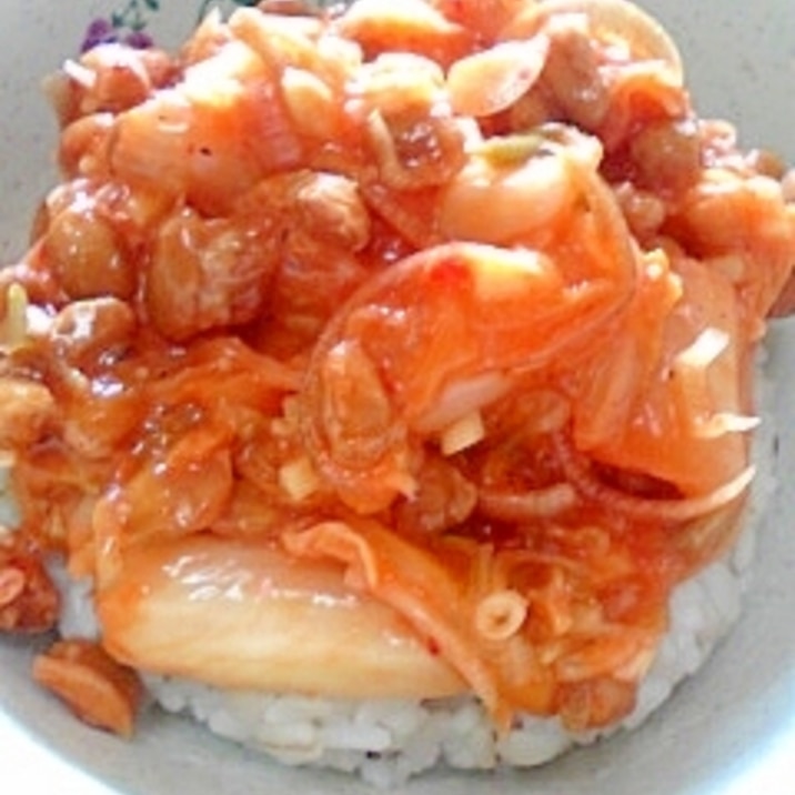 納豆の食べ方-キムチ＆ミョウガ♪